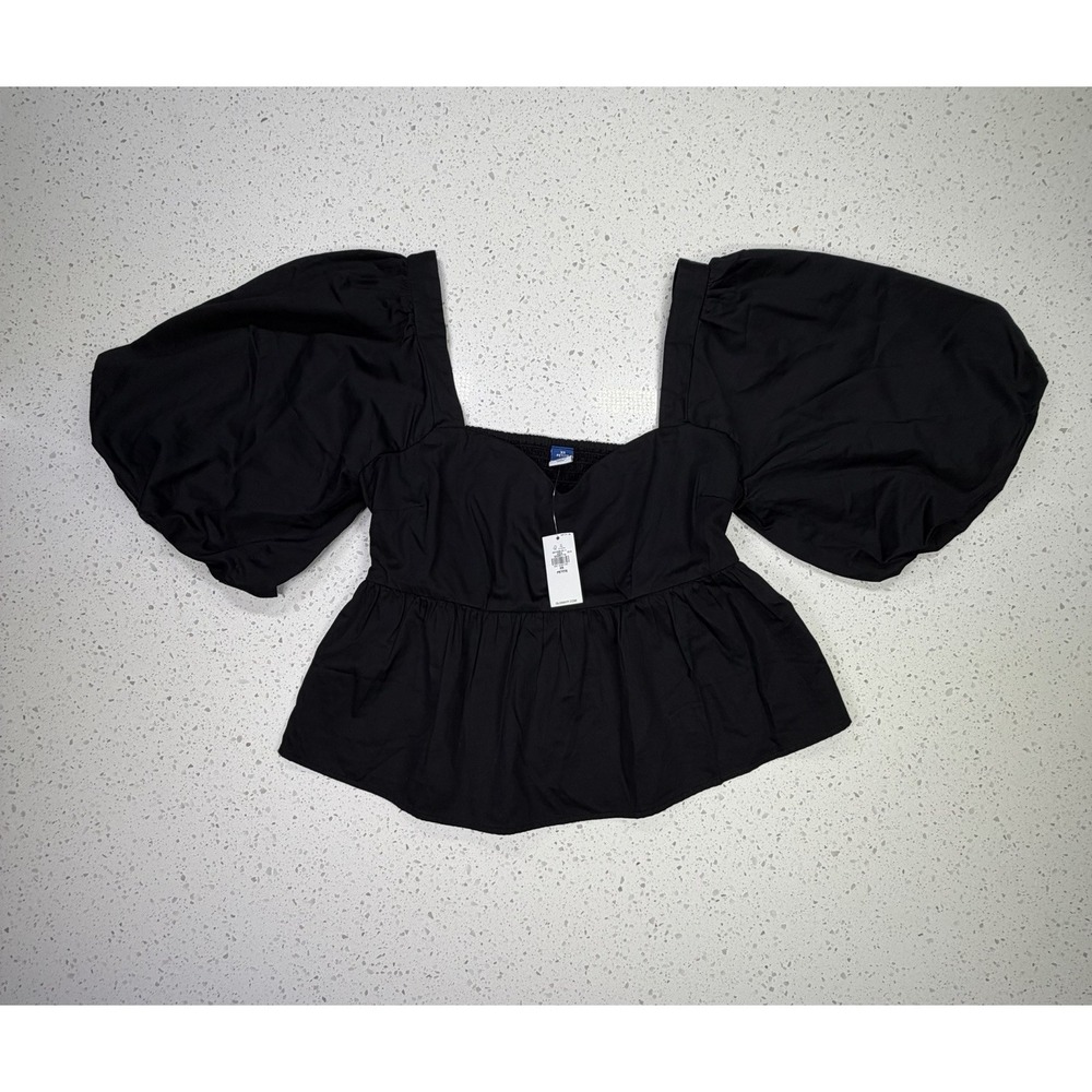 Old Navy Black Smocked Balloon Sleeve Square Neck Women's Blouse XS Petite